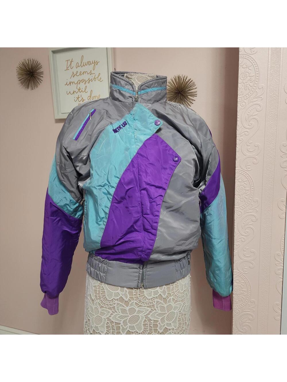 Vintage Arctic Cat Arcticwear Snowmobile Jacket Purple Teal Gray Zip-Out Liner M